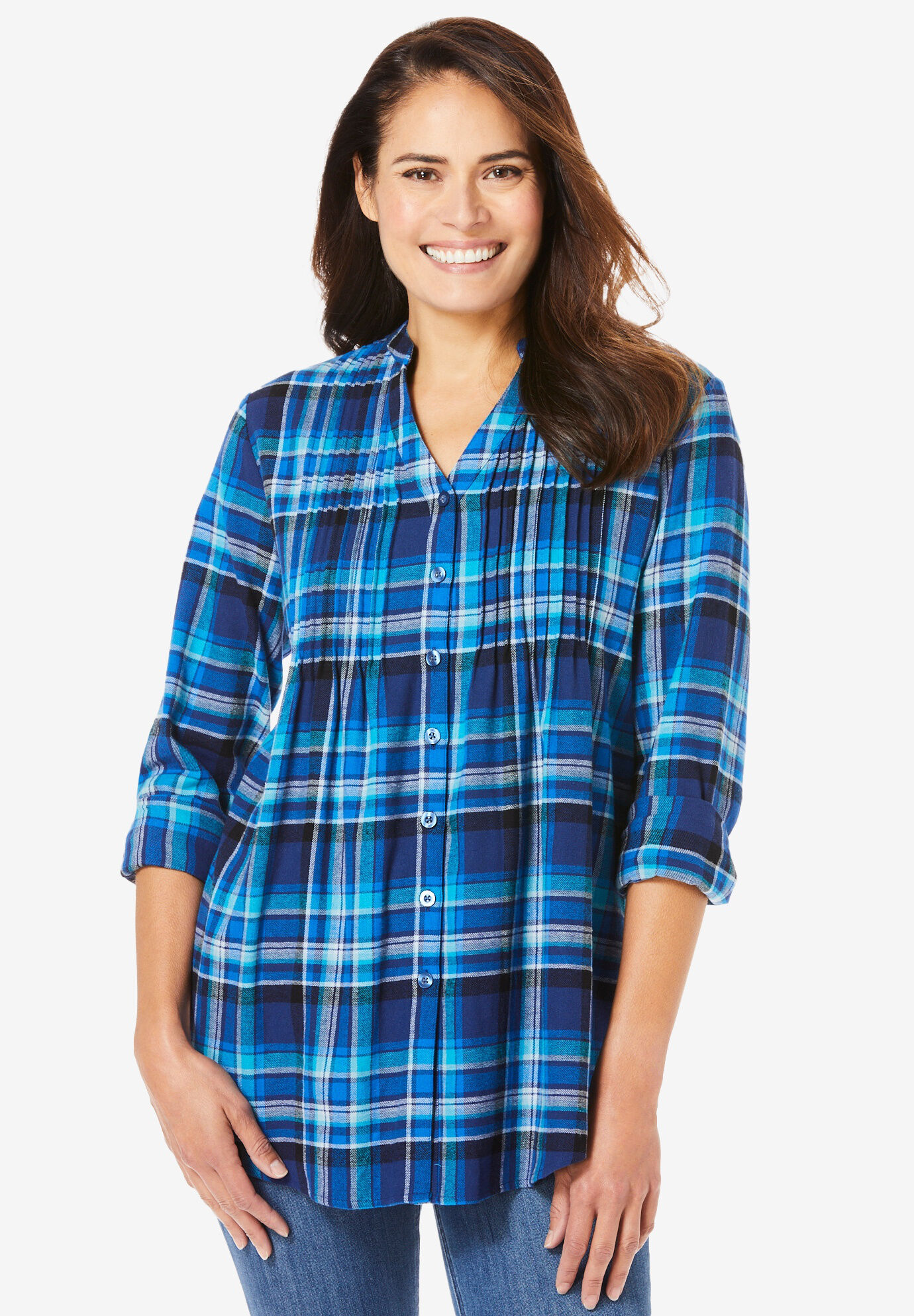 Pintucked Flannel Shirt Onestopplus