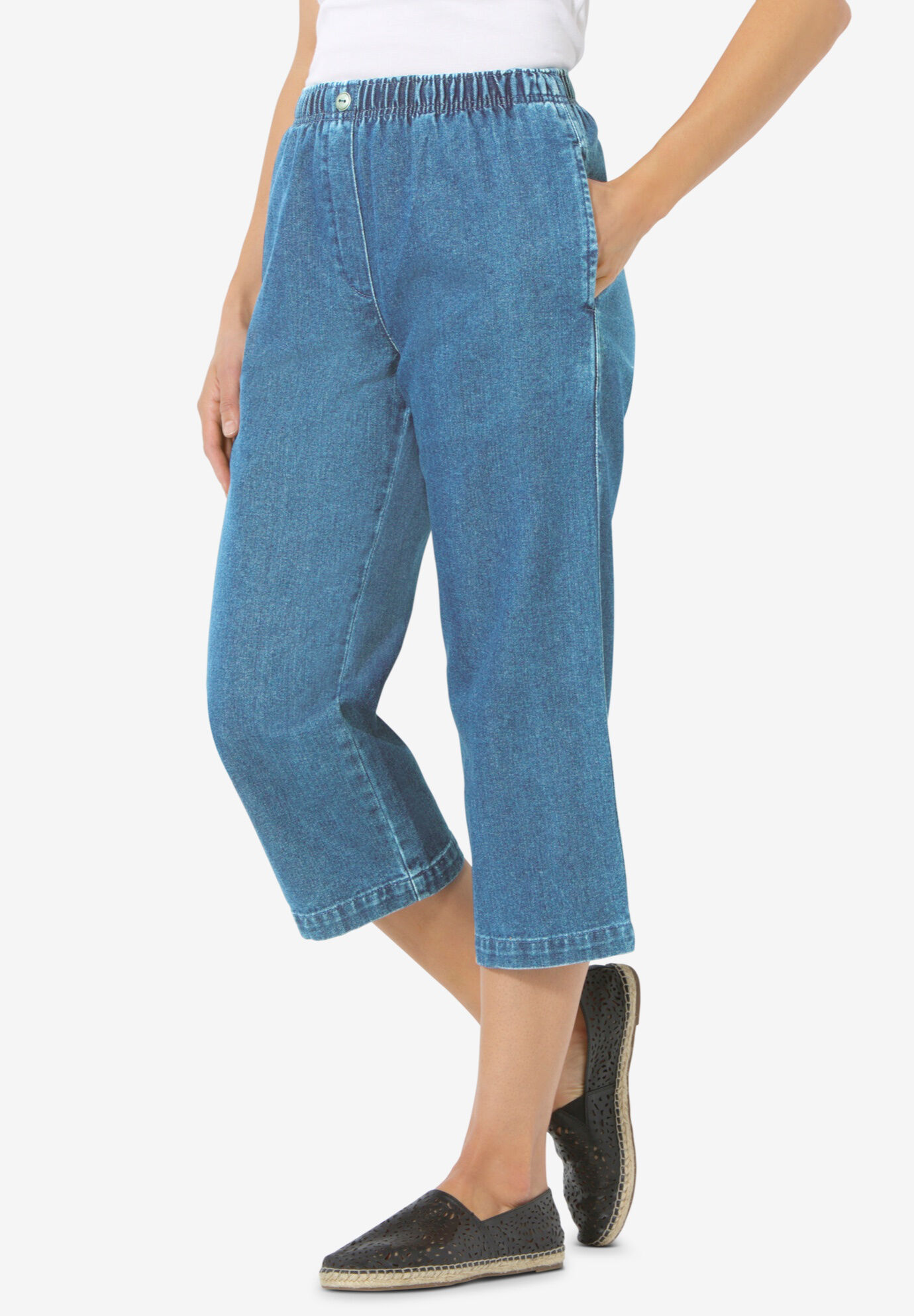 elastic waist capri jeans