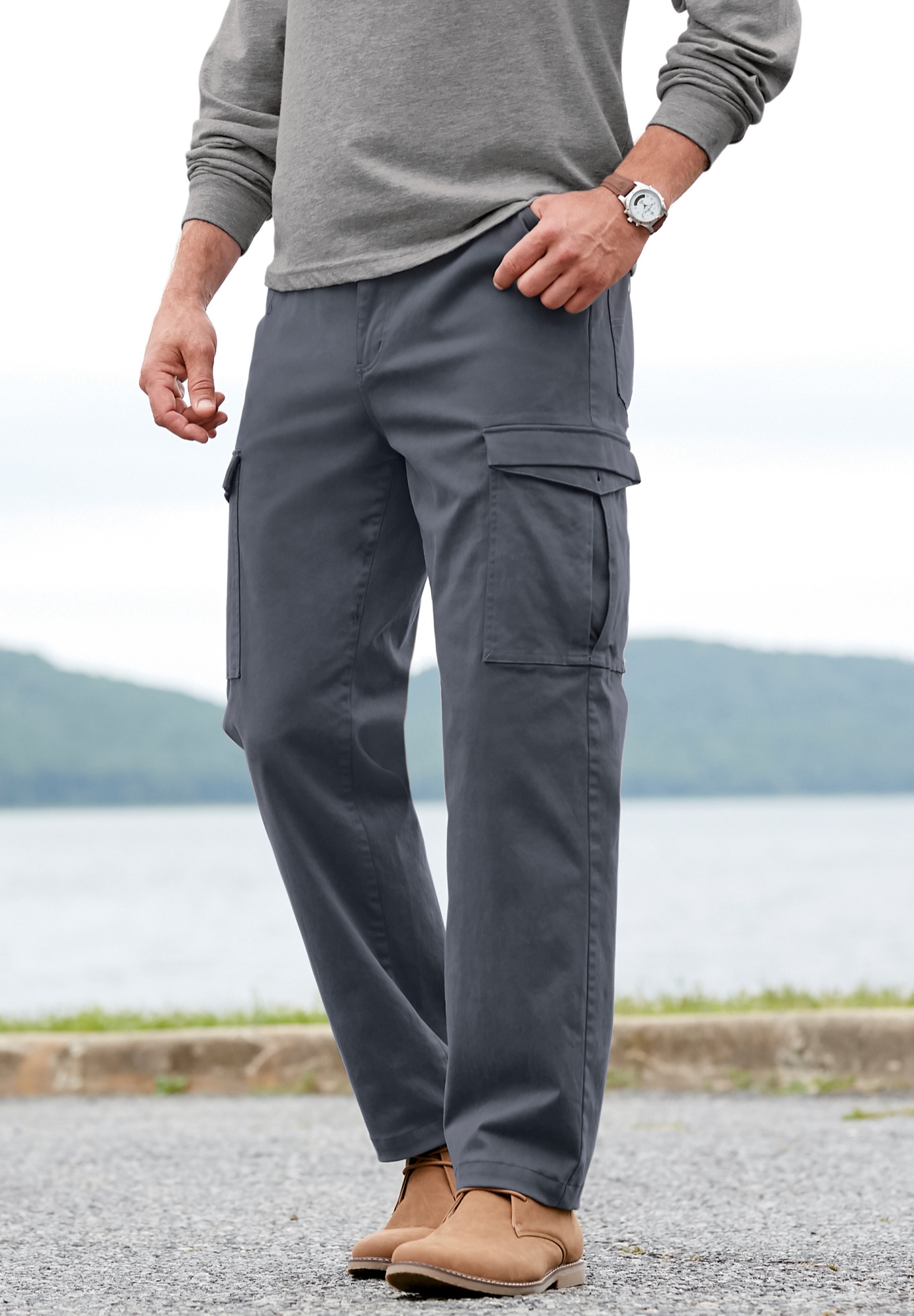 Flex Knit Cargo Pants with SideElastic Waist OneStopPlus