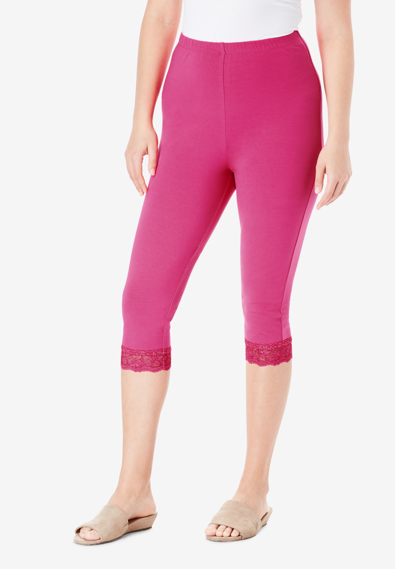 Lace Trim Essential Stretch Capri Legging Onestopplus 7316