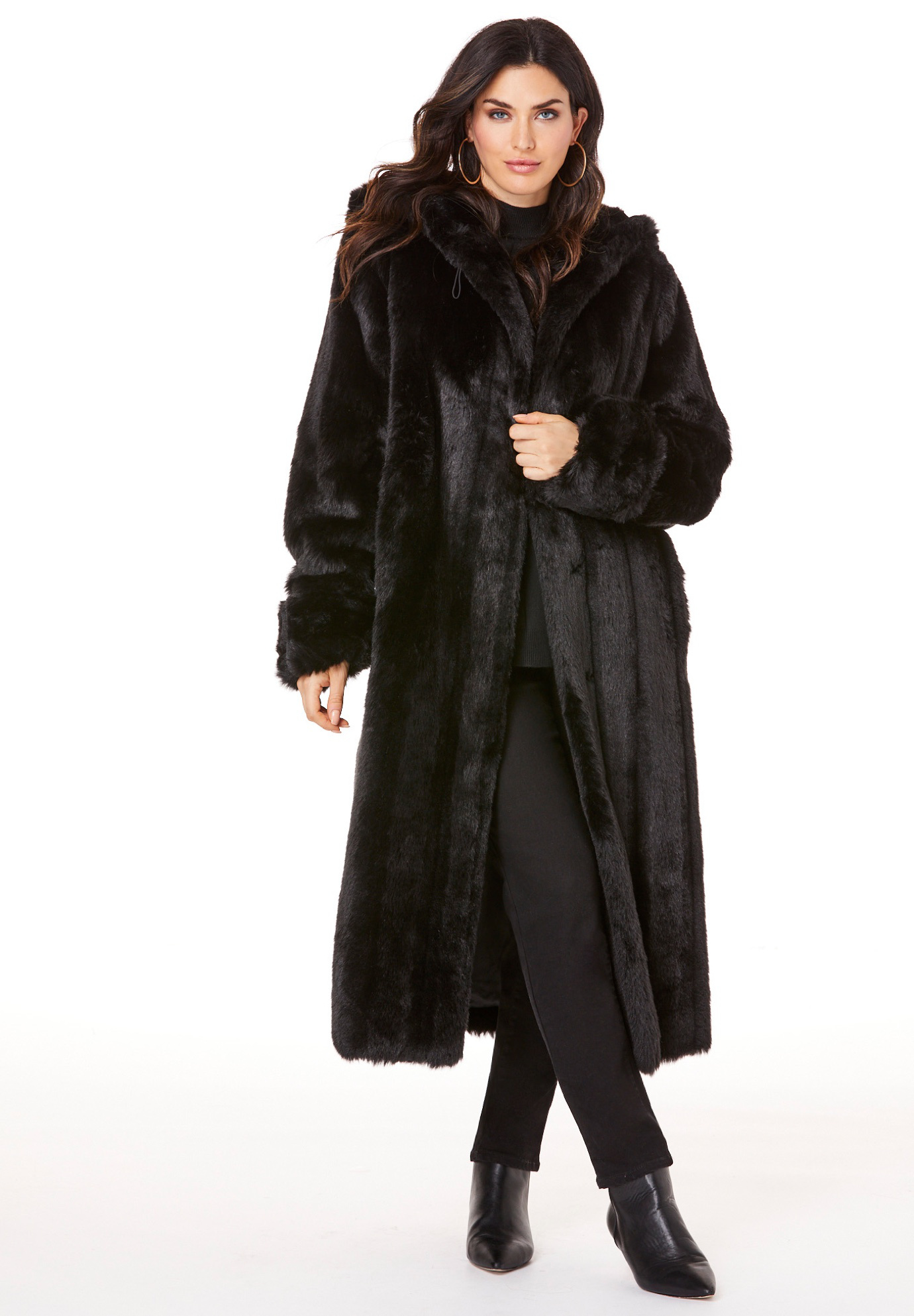 Full Length Faux Fur Coat With Hood Onestopplus 