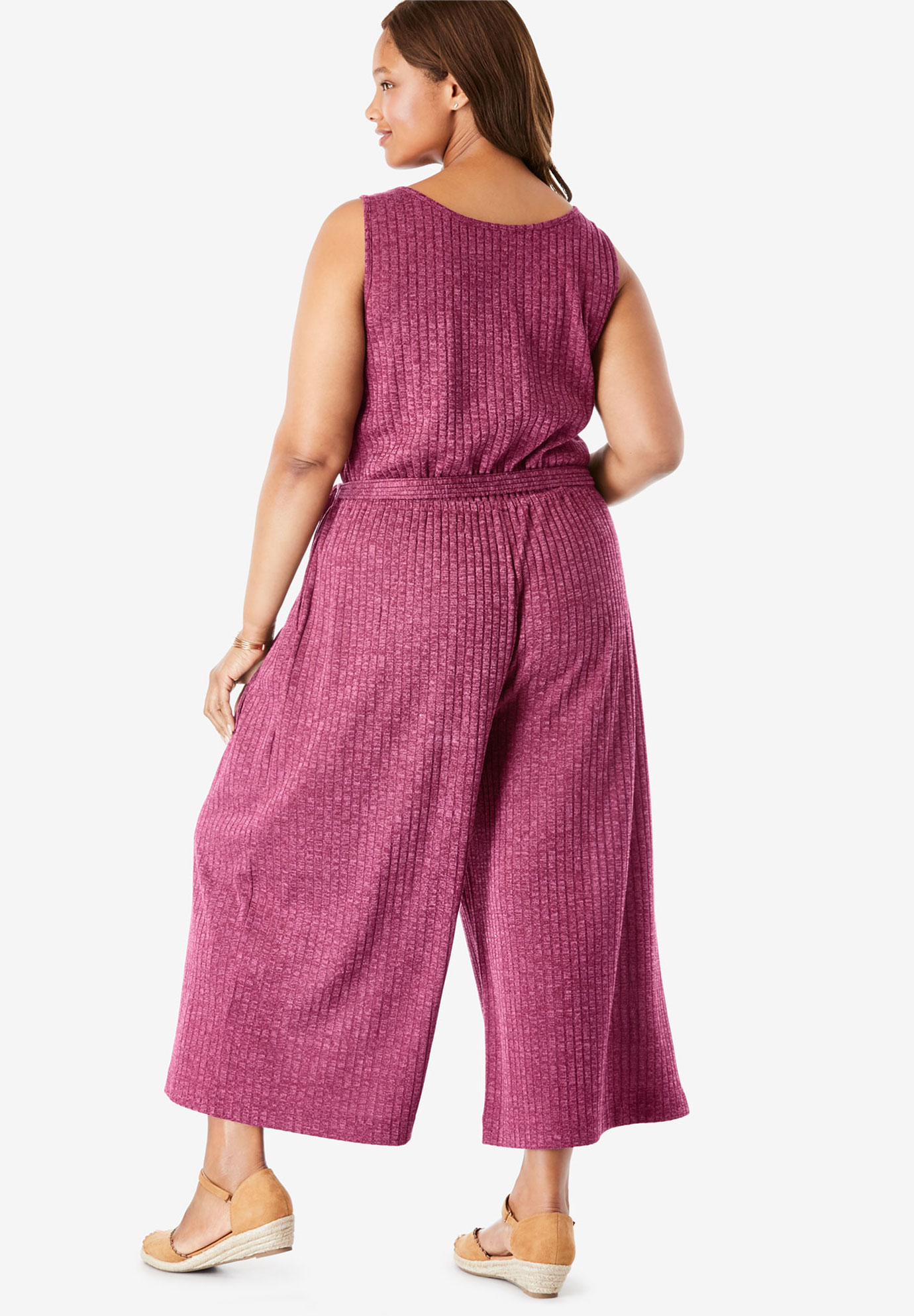 Cropped Wide Leg Rib Knit Jumpsuit OneStopPlus