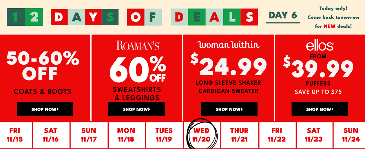 Day 3, 12 days of deals. Woman within, roaman's, jessica london & more!